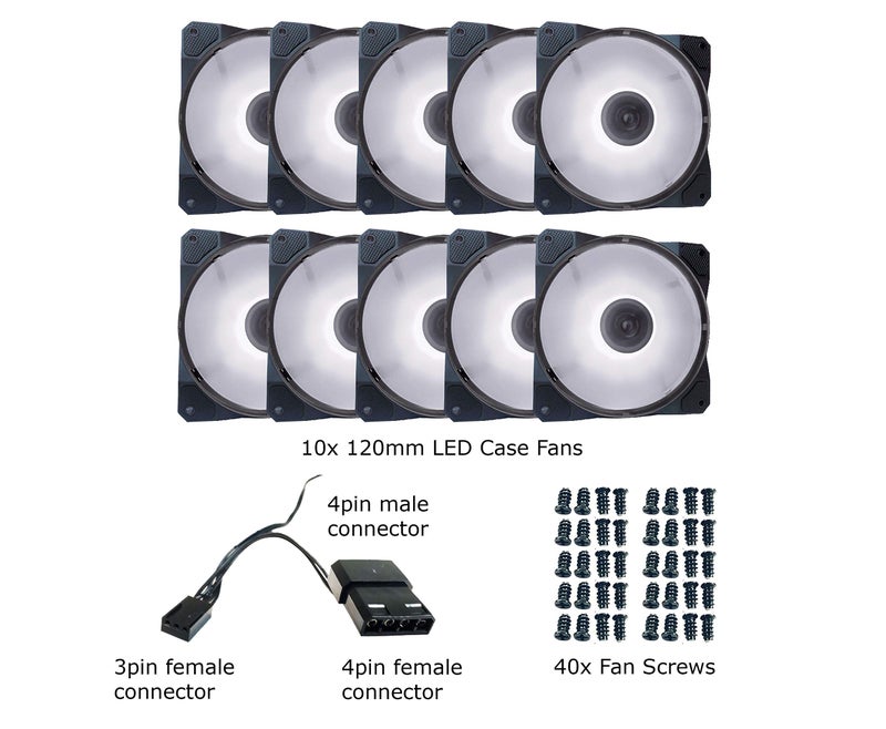 APEVIA مروحة صندوق APEVIA CO1012L-WH كوزموس 120 مم LED بيضاء فائقة الصمت مع 16 LED ووسادات مطاطية مضادة للاهتزاز (10 عبوات) - Image 5